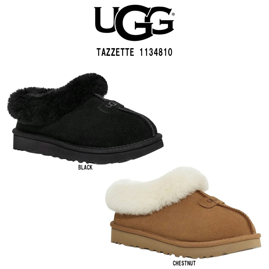 UGG レディース タゼット スリッポン クロッグ ムートン ボア スリッパ スエード ふわふわ 厚底 シューズ ロゴ ルームシューズ W TAZZETTE 1134810