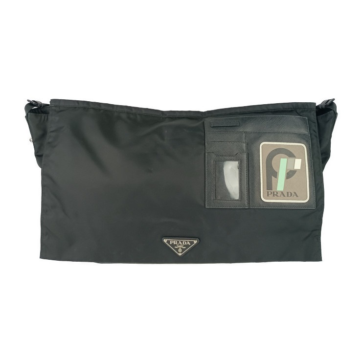 美品 PRADA プラダ ショルダーバッグ メッセンジャーバッグ 2VD013 ブラック ナイロン レザー ユニセックス フラップ クロスボディ 三角ロゴプレート【本物保証】