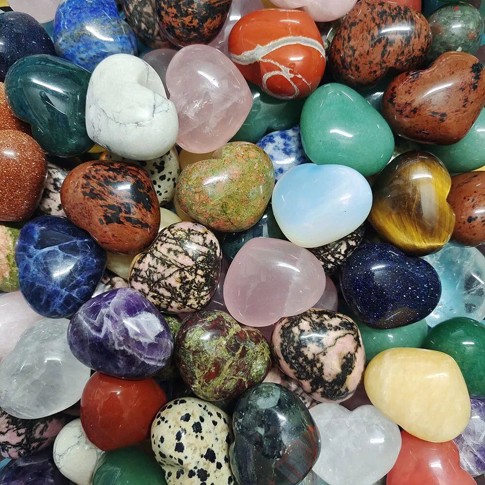 30mm ラブハート 天然石 ヒーリングクリスタル アメジスト レイキ クォーツ ハンドマッサージ 宝石 ミネラル標本 ホームデコレーション ギフト サイズ：20個入り カラー：ランダムストーン