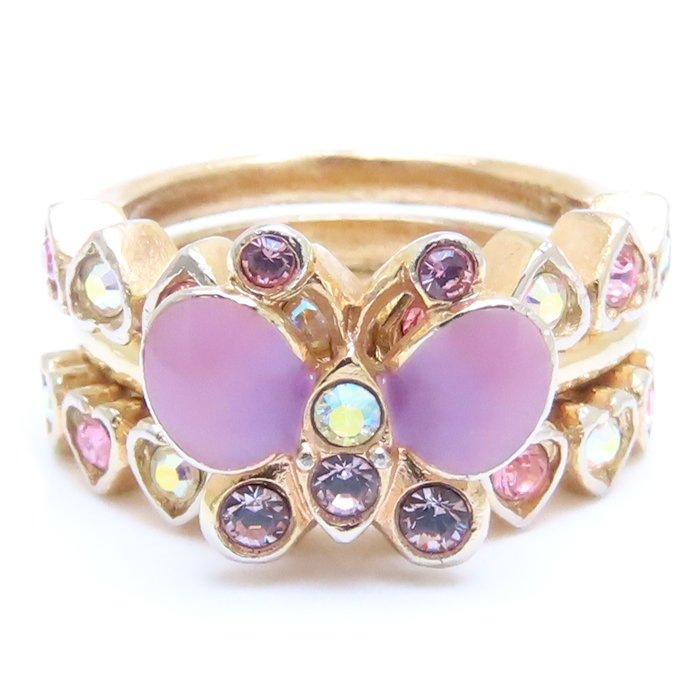 バタフライ リング 指輪 3連 3本組 ラインストーン 蝶モチーフ 9号 GP ゴールドメッキ /293546【中古】