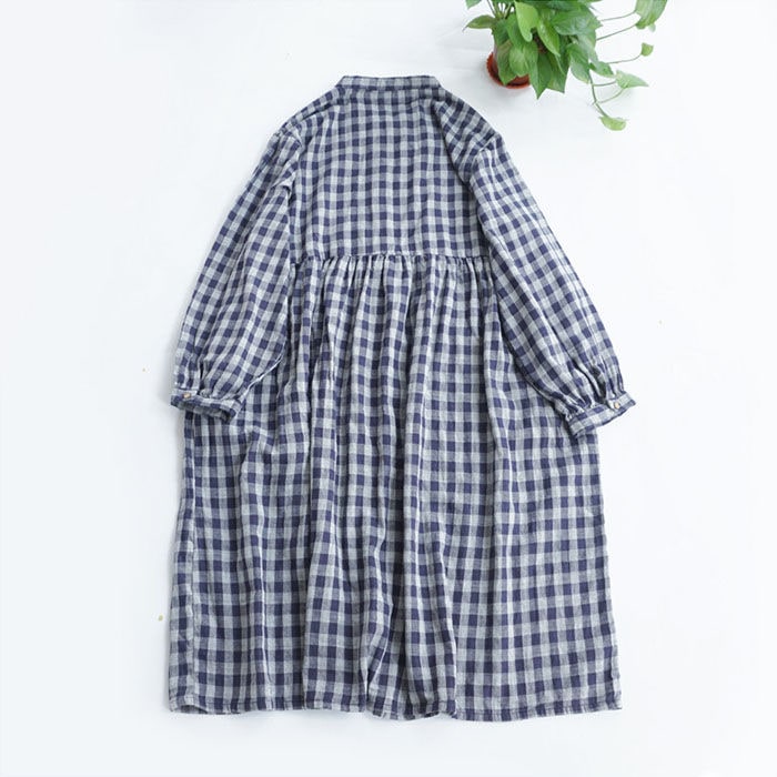 シャツワンピースワンピースワイドシルエット長袖ワンピーススタlンドカラー二重ガーゼ柔らかいAライン体型カバー大きいサイズチェック柄レディース春春春冬着痩せ大人ナチュラルカジュアル