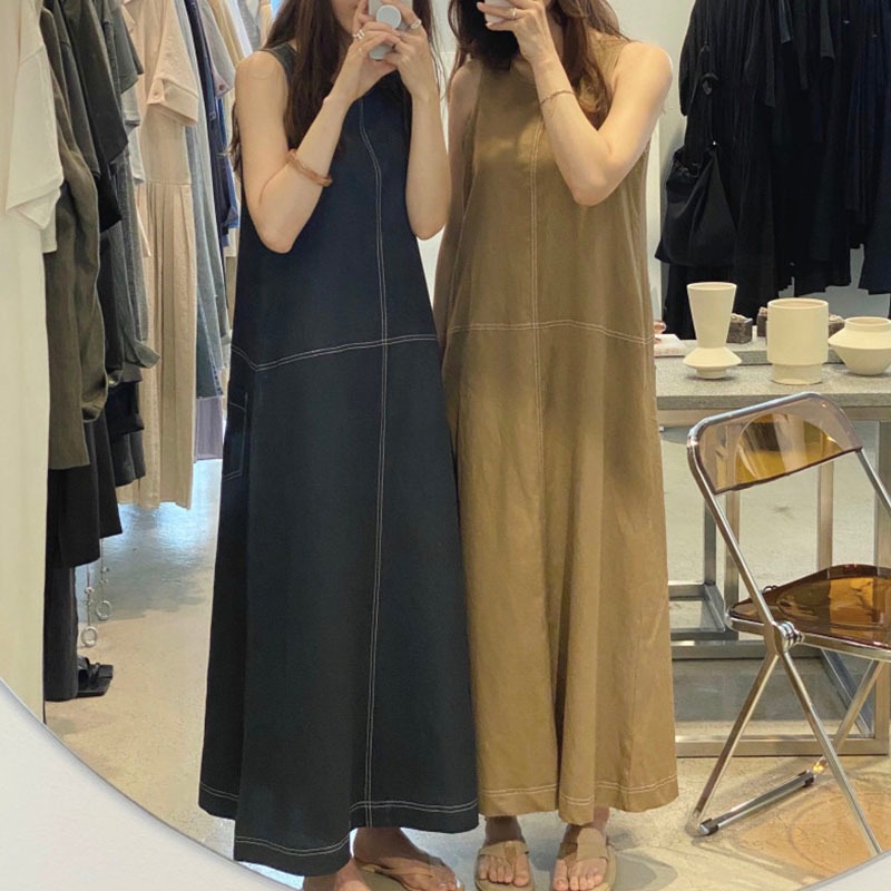 スカート ボトムス デニムワンピース マキシ マキシ丈 9分丈 アンクル丈 ノースリーブ フレア セミフレア Aライン 大人可愛い きれいめ シンプル カジュアル 大人 上品 おしゃれ お洒落