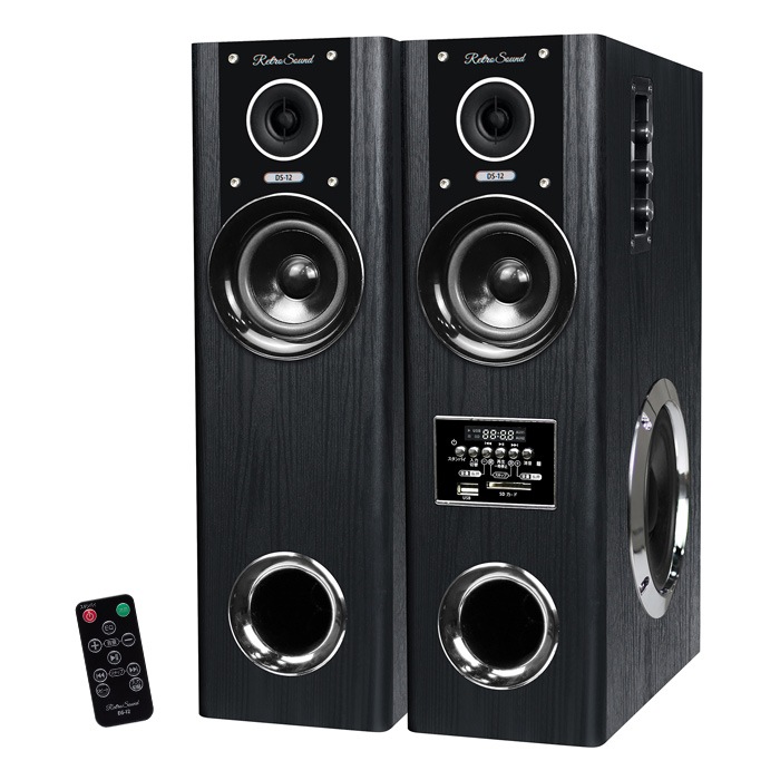 タワー型 アンプ内蔵スピーカー 80W Retro Sound DS-12 黒木目調