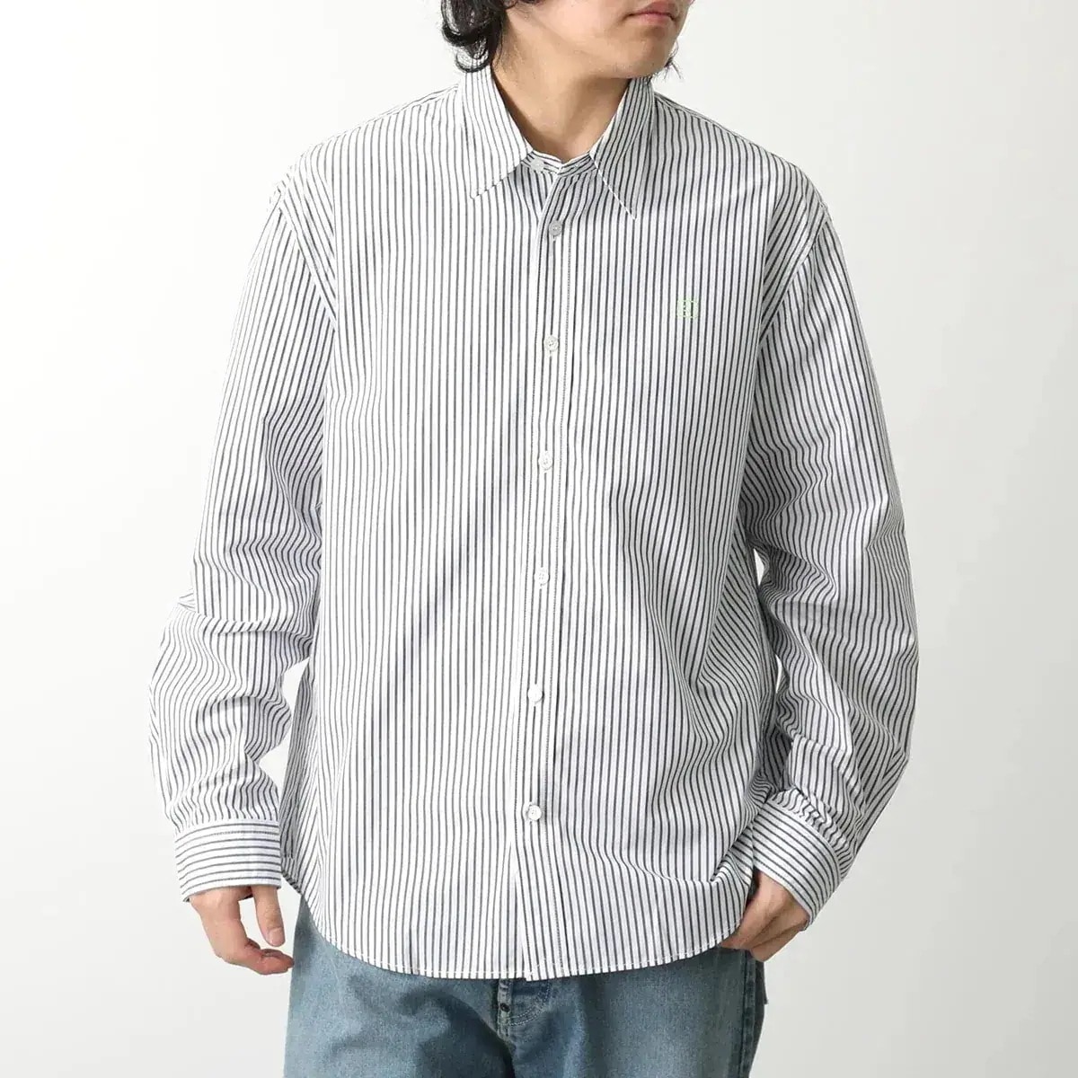 Acne Studios アクネストゥディオズ シャツ CB0097 メンズ コットン ストライプ 刺ロゴ フェイスロゴ 長袖 DRL104