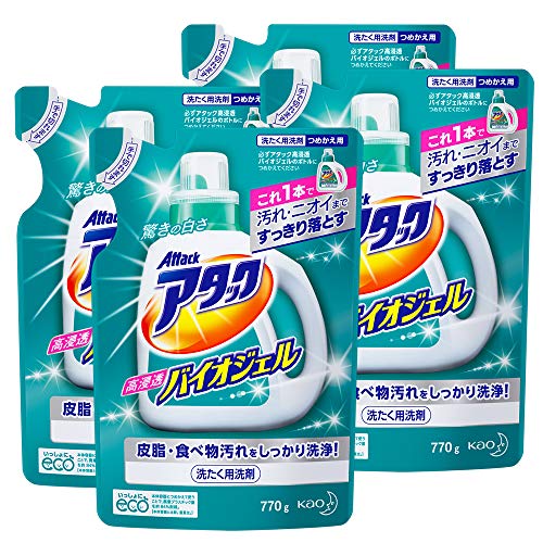 アタック【まとめ買い】アタック 洗濯洗剤 液体 高浸透バイオジェル 詰め替え 770g4個