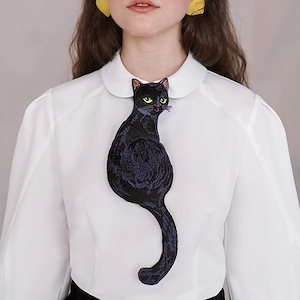 【快速出荷】黒猫 グッズ ネクタイ コスプレ 個性的 ファッション 刺繍ネクタイ アクセサリー ワンタッチ 制服上着飾り ユニークデザイン