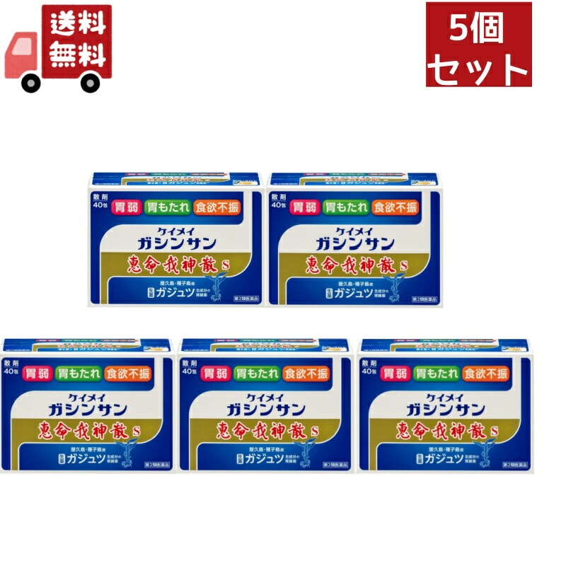 5個セット【第2類医薬品】 恵命我神散Ｓ（ガジュツ） 40包　胃腸薬　食欲不振　胃部腹部膨満感　消化不良　胃弱　食べ過ぎ　飲み過ぎ　胸やけ　胃もたれ　胸つかえ　はきけ