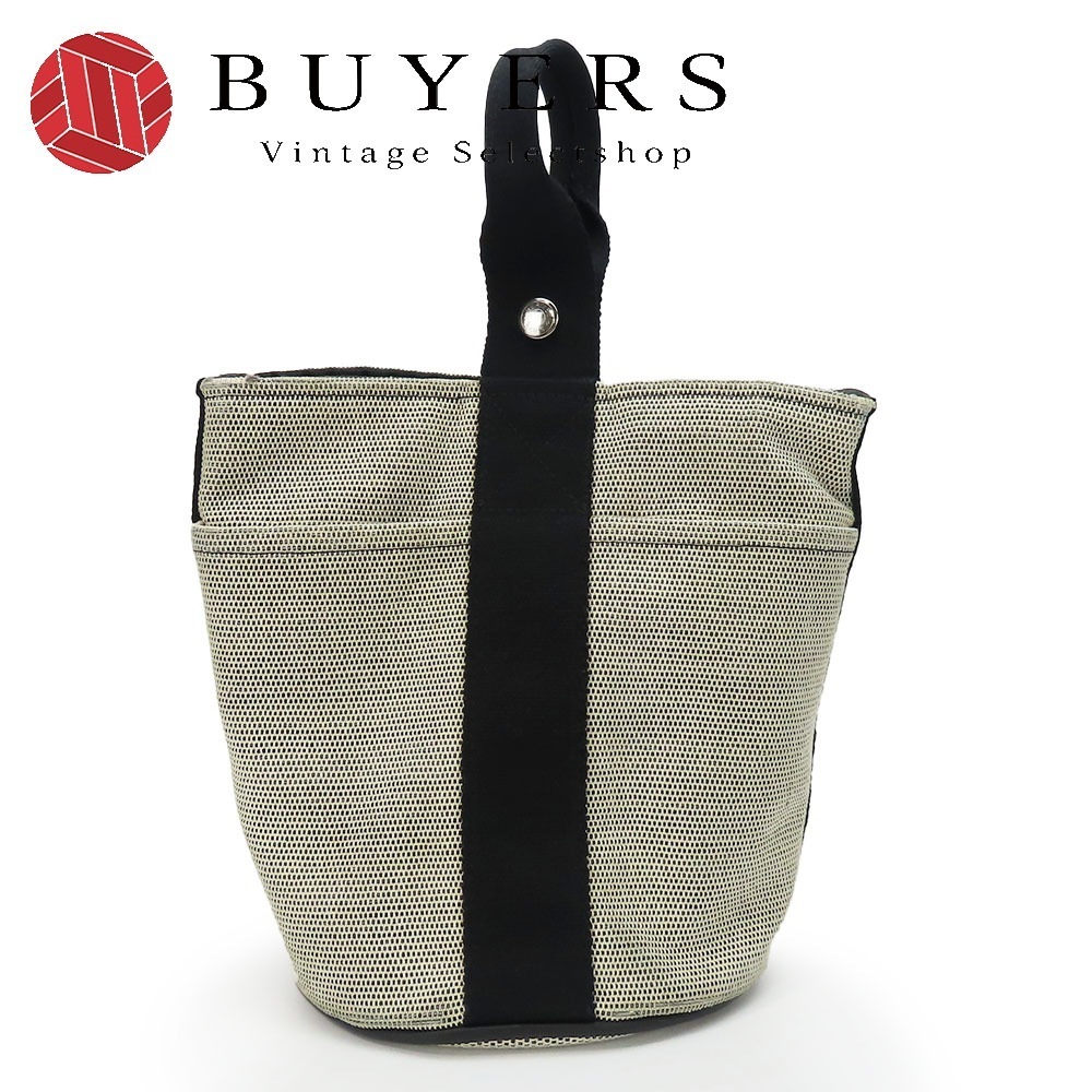 中古 ハンドバッグ サクソーPM トワルアッシュ グレー ブラック シルバー金具 バケツ型 普段使い カジュアル レディース 女性