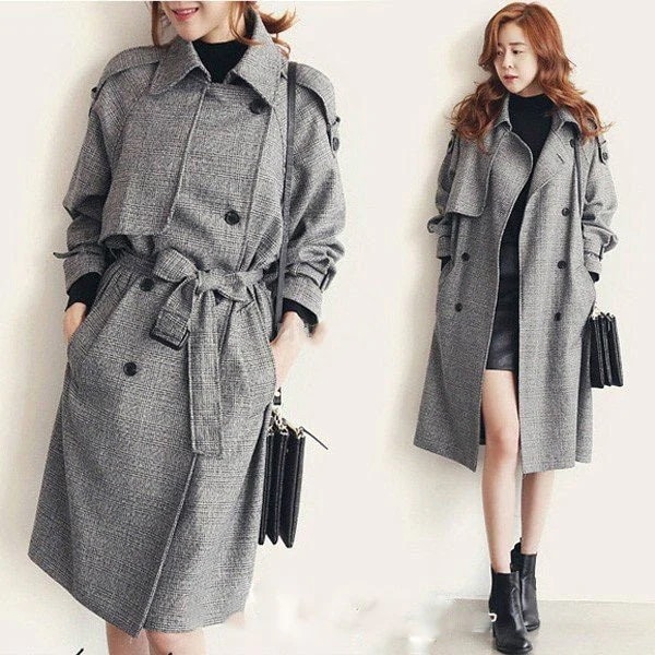 トレンチコートレディース秋トレンチコートロング丈チェック柄トレンチコートスプリン