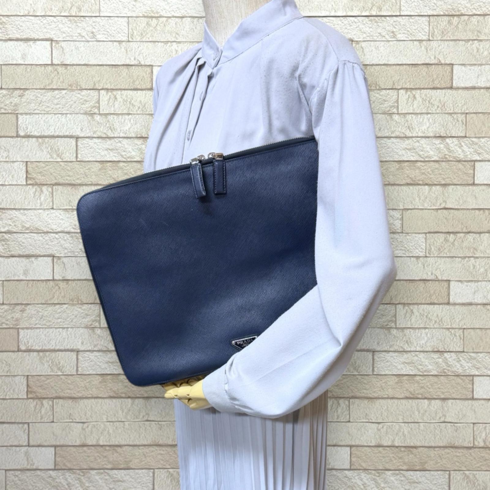 プラダ サフィアーノ セカンドバッグ レザー 2VN001 ネイビー PRADA 中古 美品