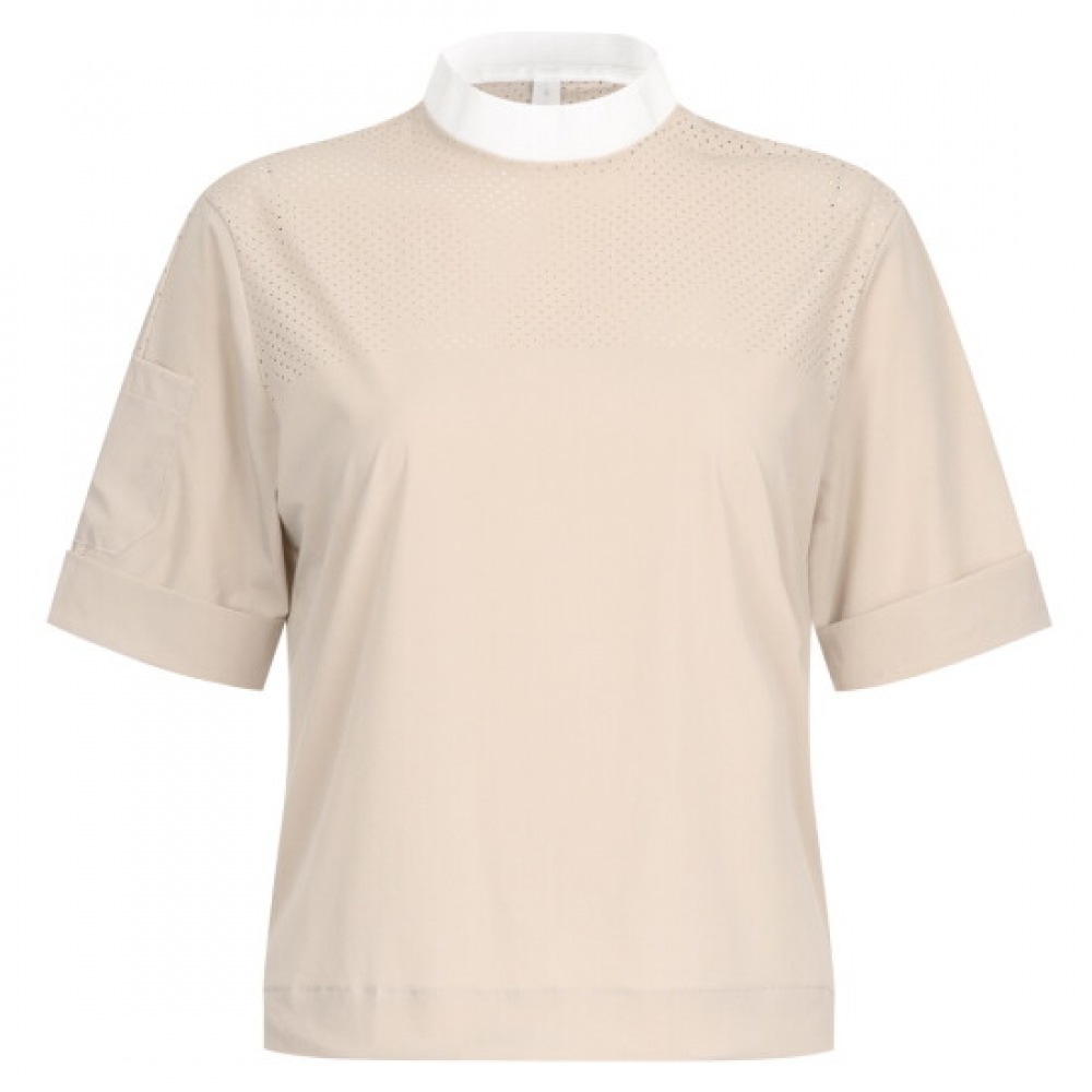 ショップアン レディース ラウンドネック メッシュ スパン ゴルフ 半袖 Tシャツ ベージュ LB-WSH-20695