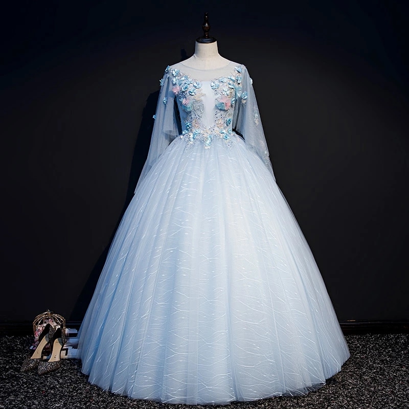 パーティードレス 結婚式 二次会 披露宴 卒業式 編み上げタイプ イブニングドレス 7分袖 フォーマルドレス 女子会 プリンセスラインドレス エレガント ステージドレス ロングドレス カラードレス 演