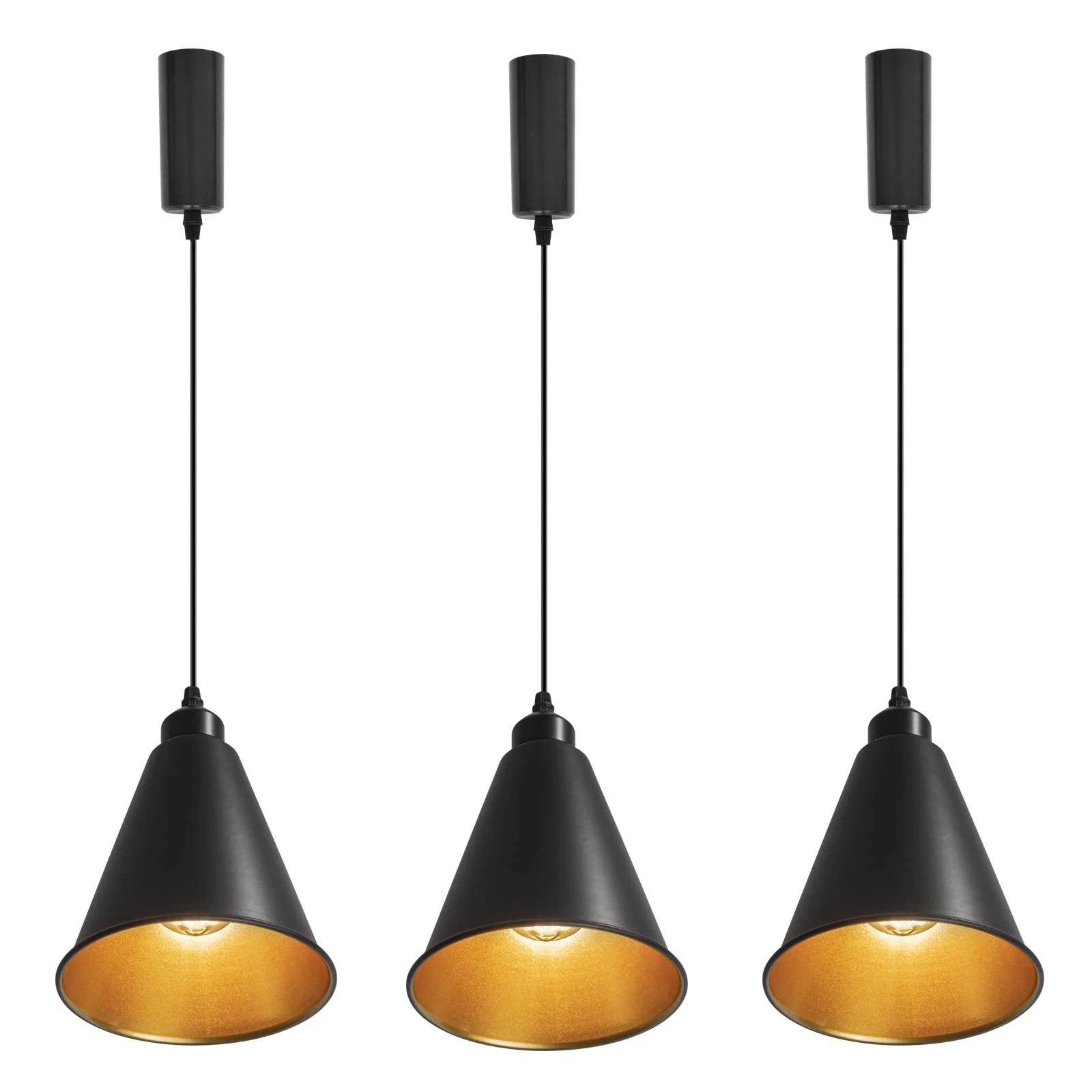 3個パック レトロペンダントライト 裏面はゴールド色 長さ調節可 コード収納カップ付き インテリア照明 北欧 ペンダントランプ おしゃれ インテリア用 照明器具 天井照明 吊り下げ ライト E26 キ
