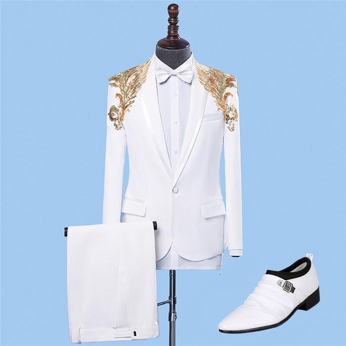 【一部分3日内出荷】宮廷服ジャケット 司会者 メンズ スーツセット 豪華に見える 白ジャズダンス衣装 JAZZ 公爵様スーツ 3点セット 宮廷衣装 人気宮廷服 中世 貴族 衣装 靴追加可
