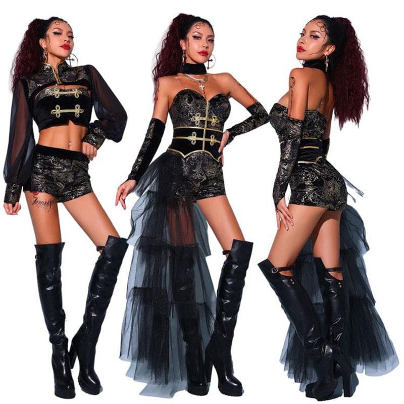 ２点で13o円OFF！【早割り】ジャズダンス DS演出服 キラキラ 欧米風 ヒップホップ ダンス衣装 レディース セクシー 盛れる スパンコール ダンス衣装 チアガール ステージ衣装 団体 練習着