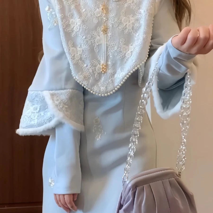 パーティードレス チョンサム秋冬ツーピーススカートベスト 6,928円