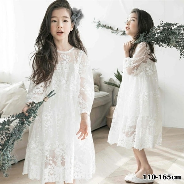 【新品】花レースワンピース 入園式 入学式 女の子 誕生日 家族写真 姉妹 おそろい リンクコーデ 春秋夏110 120 130 140 150 160 165cm