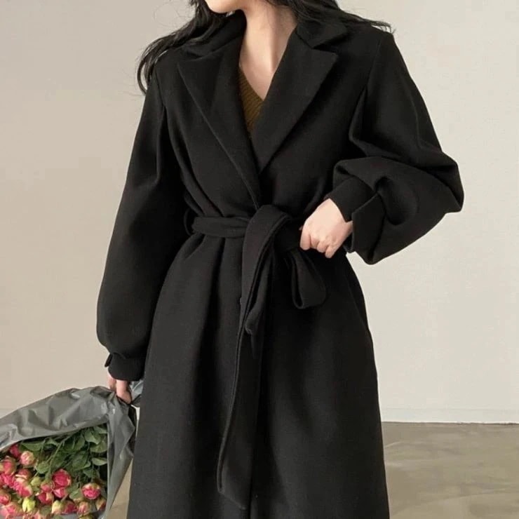 ベルト付きロングウールコート コート コート ロング ロング丈 レディース 春 夏 秋 冬