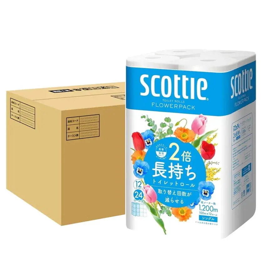 【1箱】フラワーパック 2倍巻き 100M 12ロール シングル×4個