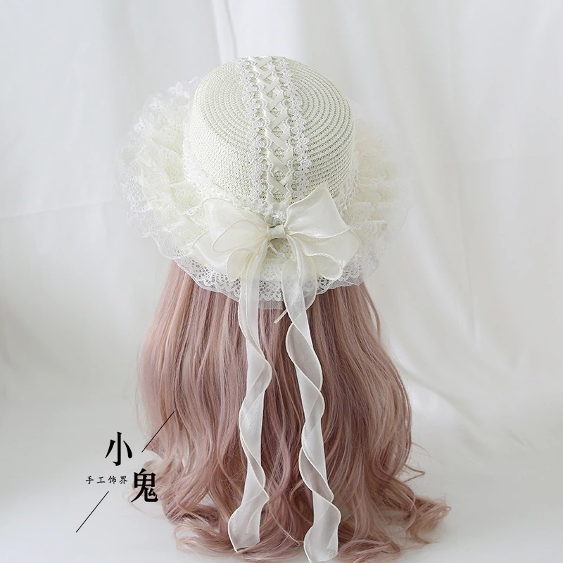 日本の甘くてかわいいボウレースハットロリータドレス麦わら帽子牧歌的な麦わらフラットシルクハット 4,908円