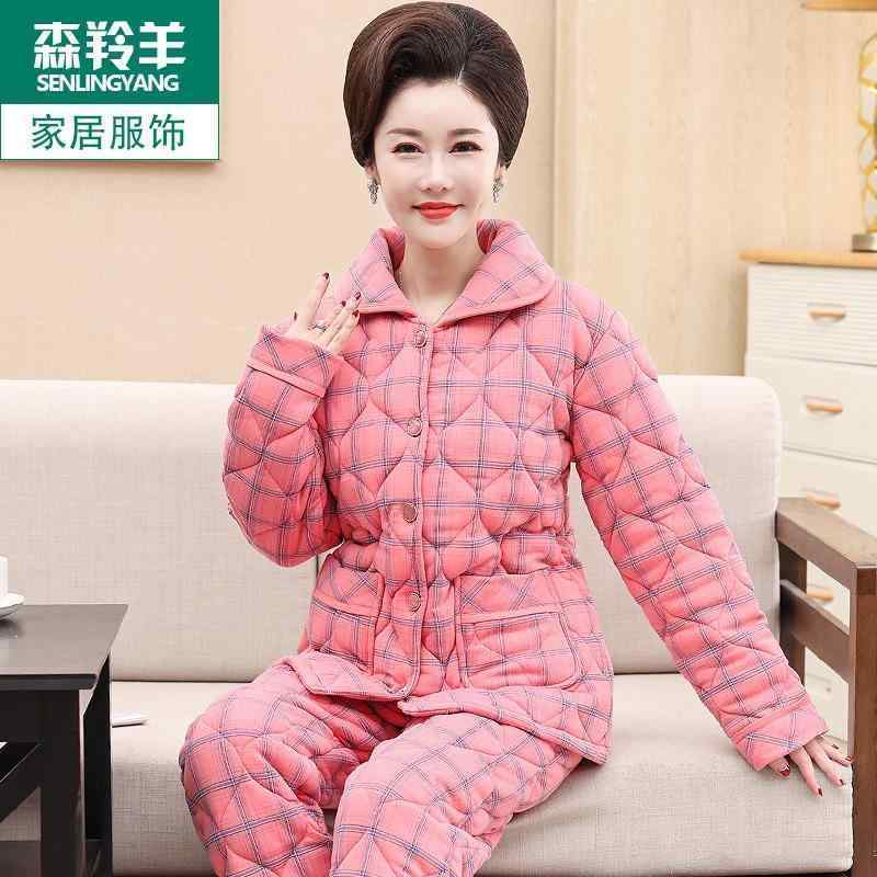 レディース 秋 冬 カジュアル 長袖 パジャマ い 厚手 綿 ホーム 服 暖かい 三層 キルティング スーツ 6,585円