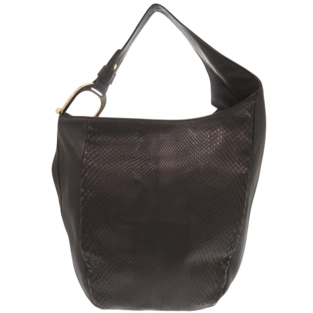 美品 ワンショルダーバッグ グリニッジ 257050 ショルダーバッグ パイソン/レザー ブラック 0605【中古】 レディース