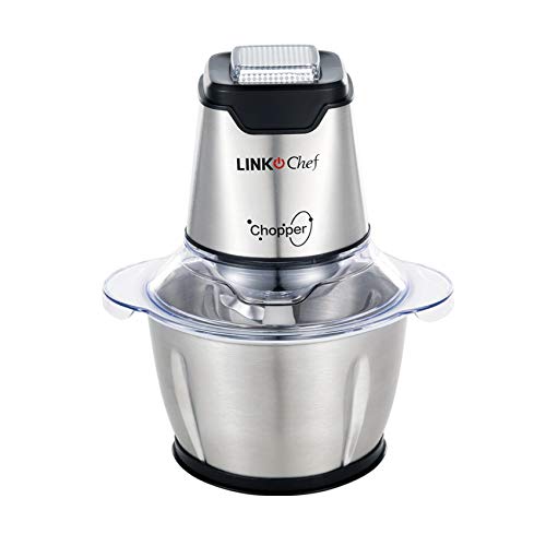 フードプロセッサー LINKChef 250W フードチョッパー ハイパワー 肉挽き 野菜みじん切り 4枚刃カッター 刻む・潰す・砕く・混ぜる 一台多役 1.2L容量 ステンレス鋼 グレー 水洗い可能
