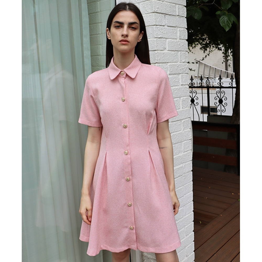 DAMAGE MNEMONICファンシーツイードピンクシャツワンピース_ファンシーツイードピンクOP