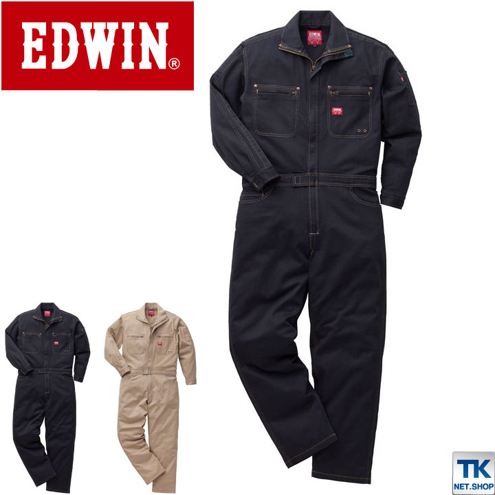 長袖つなぎ ツナギ EDWINつなぎ エドウィン オールインワン EDWIN 綿ウォッシュ加工 カラーステッチ 続服 ツヅキ 春夏 秋冬 /edwin-81000