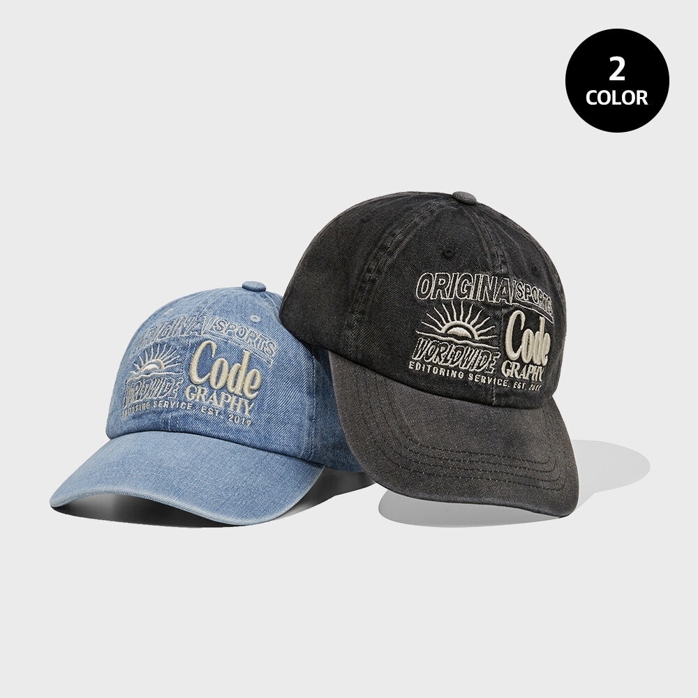 コードグラフィデニムビンテージウォッシングボールキャップ_2COLOR