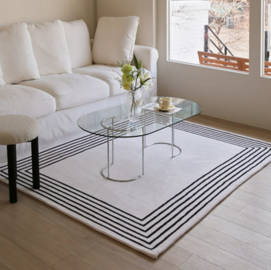 ラグカーペット単毛ウォッシャブルスクエアストライプ四季リビングラグ