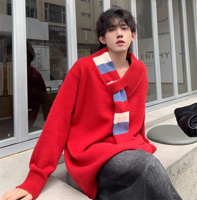 INSスタイル オリジナル カップル服 カーフスタートルセーター 上着 トレンド ゆったりする Vネック スリム ニットトップス