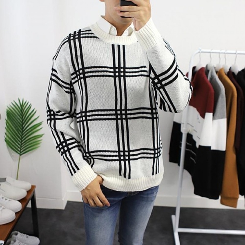 (ジュアンズ) スリーラインチェックポイントラウンドニットセーター OSSW0354 5,188円