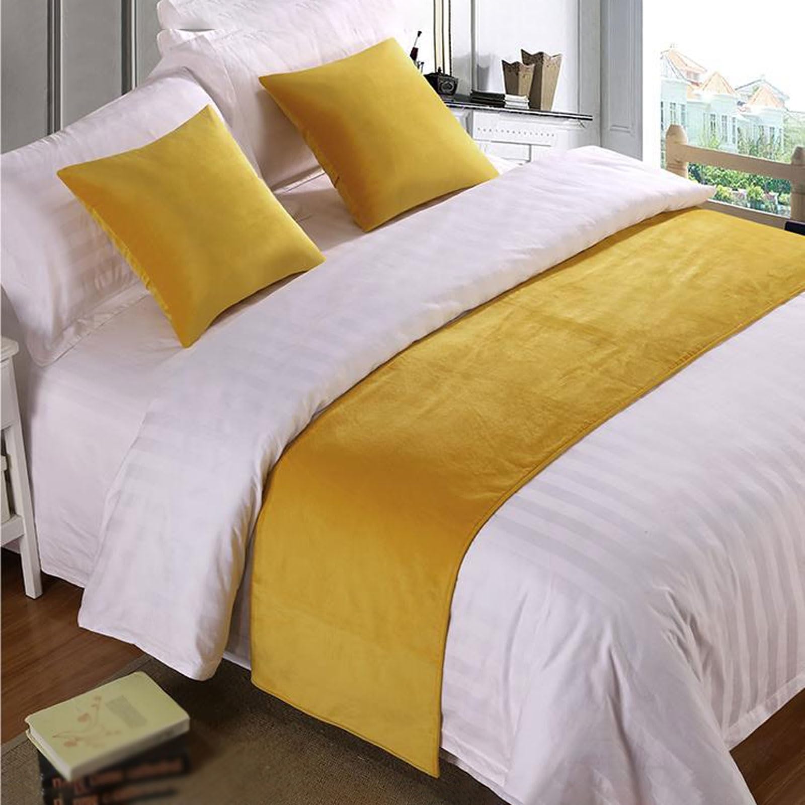 高級ベルベットベッドスカートスカーフ プレミアム 色あせ防止 エレガントな寝具プロテクター 自宅やホテルの装飾に (イエロー50cmx180cm) 5,047円