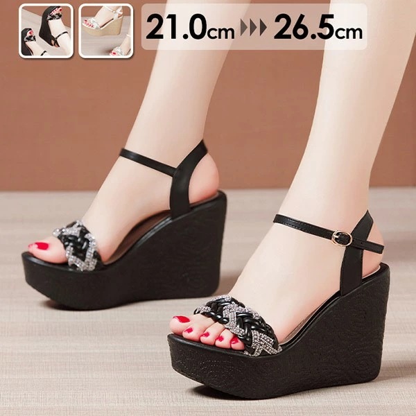 ウェッジソール サンダル 厚底サンダル ヒール10cm ストラップ アンクル オープントゥ 厚底 サンダル ベルト 夏 疲れにくい ウエッジソール コンフォート 小さいサイズ 大きいサイズ かわいい