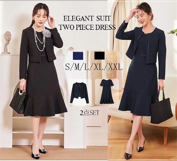 2025新作セレモニースーツ ママスーツ 2点セット ジャケット＆ワンピース 学校行事 発表会 ママ 参観日 フォーマル 黒 ネイビー コーデスーツ レディース 入学式 卒業式 スーツ 母 卒園式 入