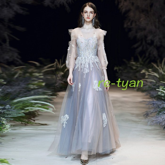 ロングドレス ウェディングドレス 演奏会 大きいサイズ パーティードレス 袖あり 成人式 ピアノ 発