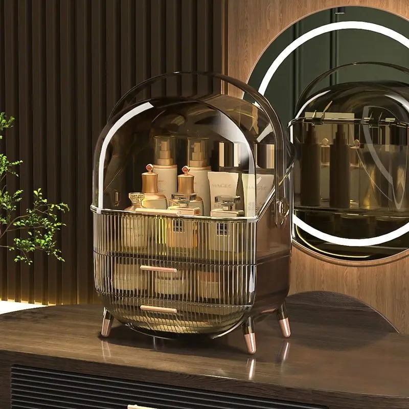 大容量化粧品収納ボックス防水防塵デスクトップビューティーメイクアップオーガナイザー透明スキンケア収納引き出し