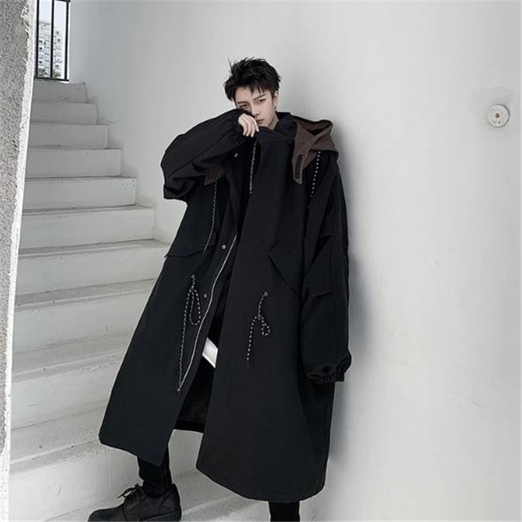 超人気インスタグラムで話題 韓国ファッション 中長セクション 個性 百掛け ゆったりする コート ジッパー ファッション カラーマッチング フード付き