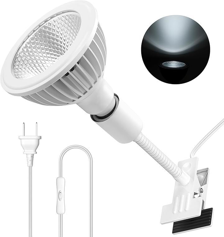 クリップオン植物成長ライト 24WフルスペクトルPa38育成電球 Ra98高演色評価数 ビーム角38(ホワイト, 白色系5800K)