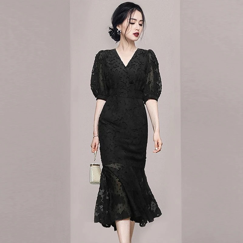 洋風デザインセンス気質リトルブラックドレス2024夏レディースレトロスタイルヒップドレス00020242 母の日