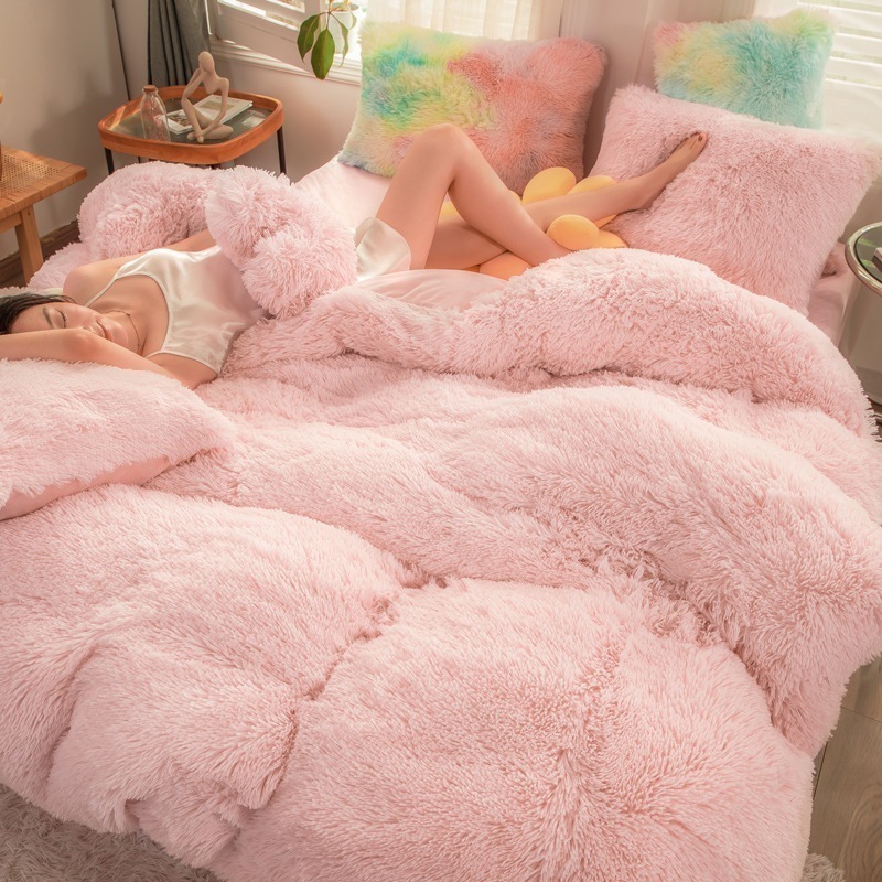 韓国ファッション冬 厚手保温ミンクダウン4点セット布団カバー 可愛い 柔らかコーラルフリース裏起毛布団カバー