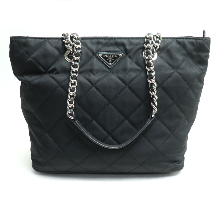 PRADA プラダ キルティング チェーントート トートバッグ ブラック 1BG017 レディース 中古