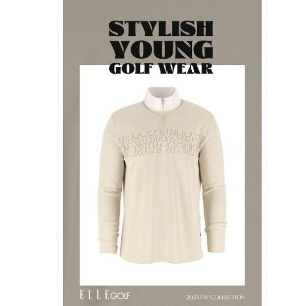 男性 胸元 切れ込みポイント ハーフジップTシャツ 6J55402ベージュ04_CC