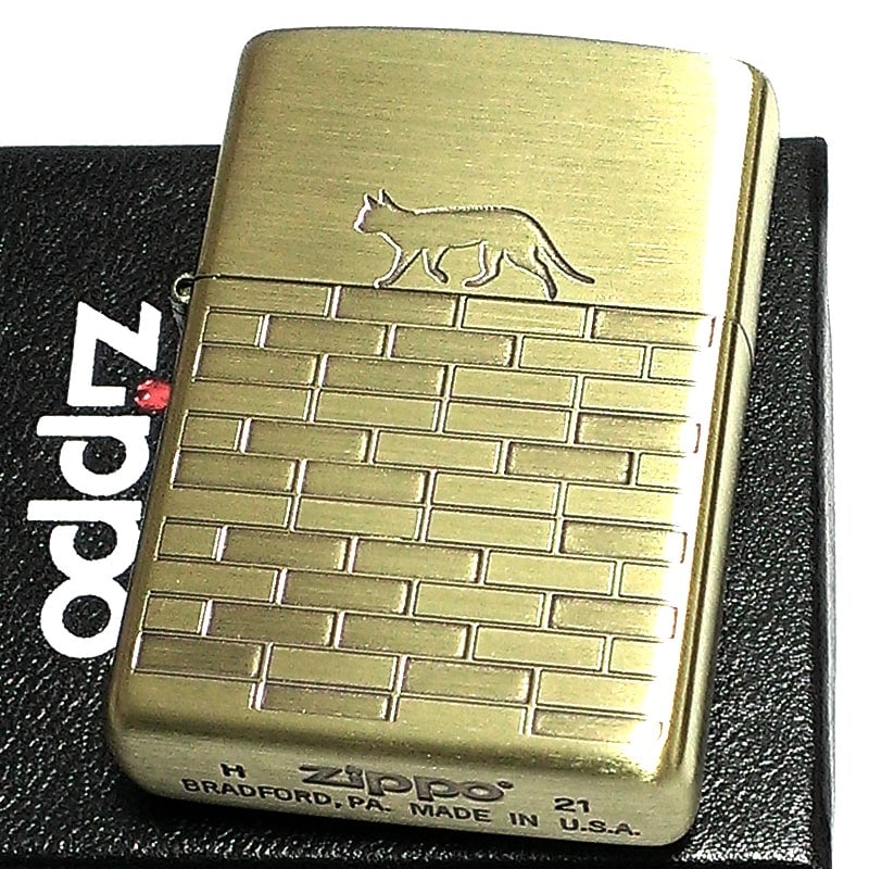 ZIPPOライター 可愛い キャット ジッポ ねこ レンガ猫 かわいい おしゃれ ブラス アンティークゴールド ネコ 女性 レディース メンズ ギフト プレゼント
