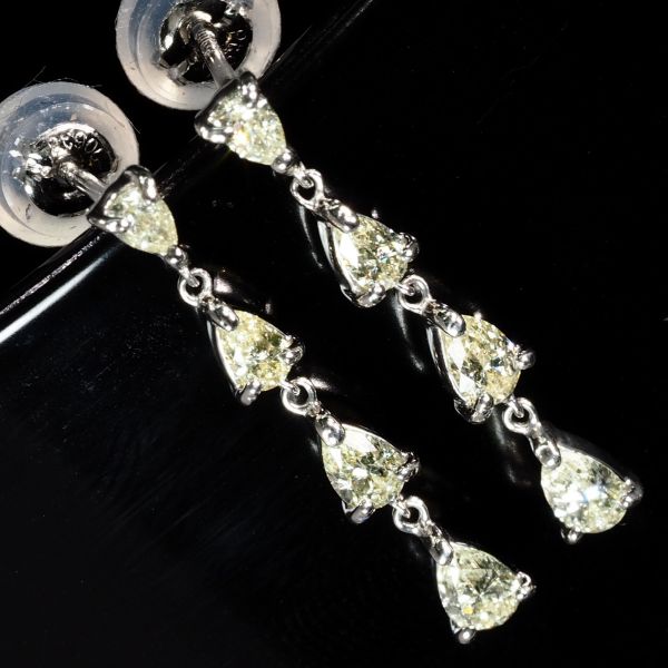 天然石 4連 ダイヤモンド ピアス 刻印有 雫 プレゼント 最高 PT プラチナ 74