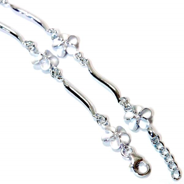 ハワイアンジュエリー アンクレット プルメリア 花 クリアジルコニア S字パーツ レディース シルバー925