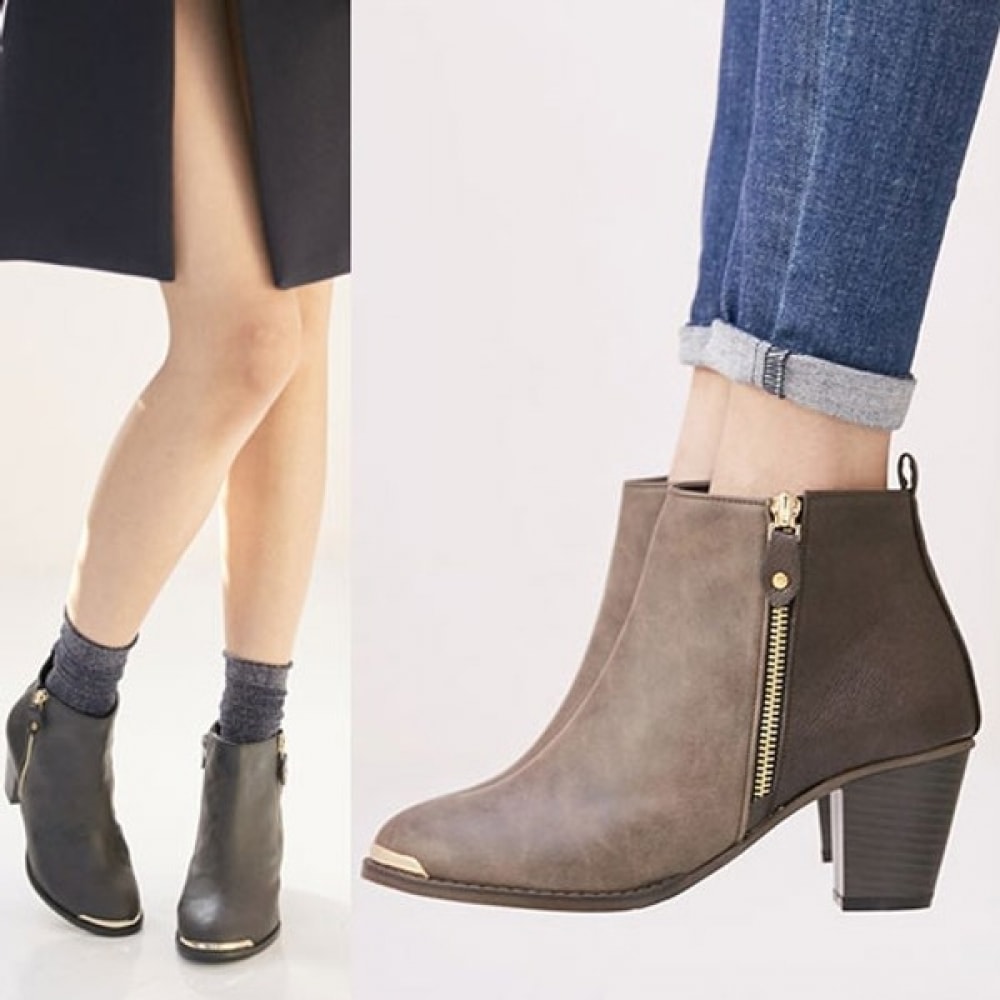 (ニナスパリ) 7.5cm 国内生産_ゴールドトウポイントアンクルブーツ (8J372)