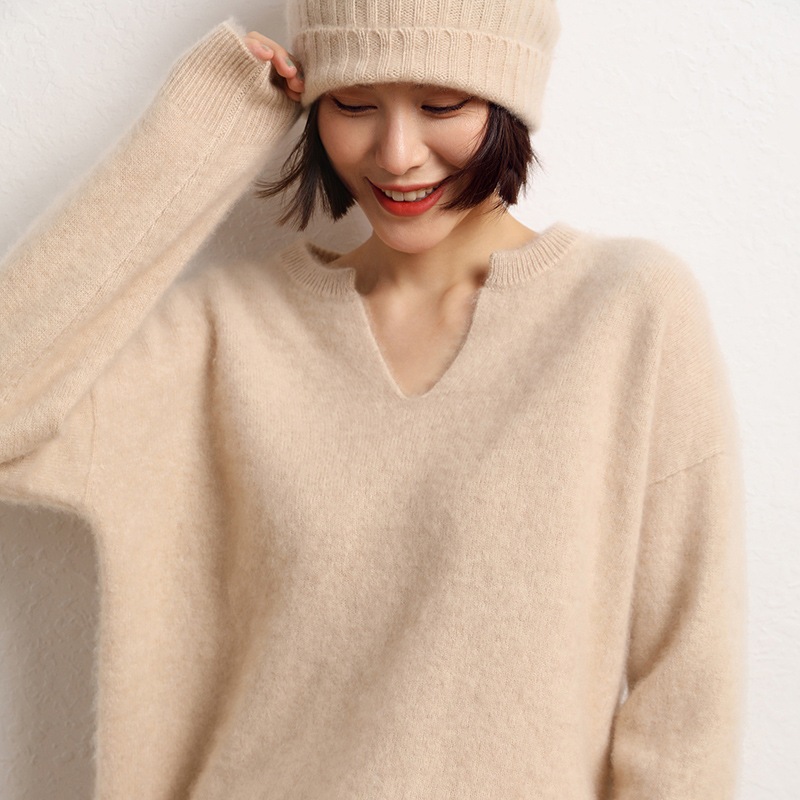 カシミヤ 秋冬の新作 レディー ゆとりがある ブローチシャツ vカラー じゅんしょくショート丈 セーター着 ニット 上着