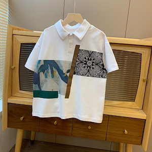 夏新しい切り替えポロシャツ トレンドヒップホップ子どもトップス 韓国大人気キッズ服Tシャツ